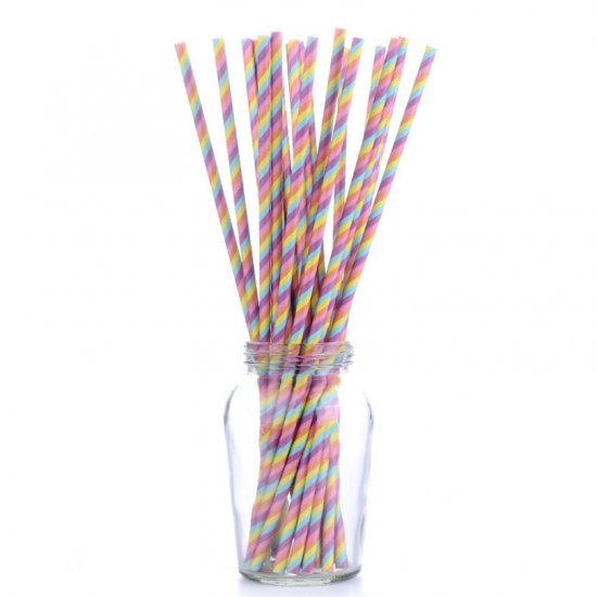 Colorful Colored Rainbow Striped Paper Straws 500pcs - Click Image to Close