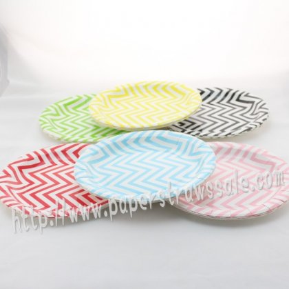 9" Chevron Round Paper Plates 1200pcs Mixed 6 Colors [rpplates030]