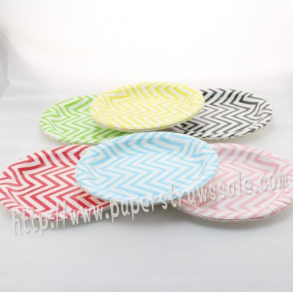 9" Chevron Round Paper Plates 1200pcs Mixed 6 Colors