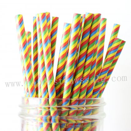 Colored Rainbow Striped Paper Straws 500pcs [spaperstraws101]