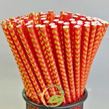 Gold Foil Chevron Red Paper Straws 500 pcs