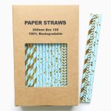 100 Pcs/Box Mixed Metallic Gold Foil Light Blue Paper Straws