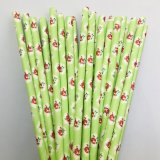 Red Rose Floral Pastel Green Paper Straws 500 pcs