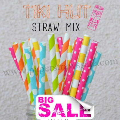 200pcs Tiki Hut Party Paper Straws Mixed [themedstraws170]