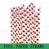 Rose Pink Foil Heart Paper Drinking Straws 500pcs