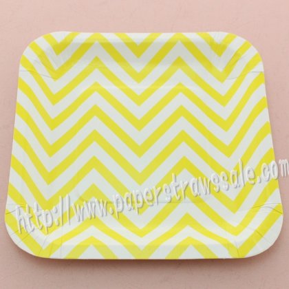 7" Yellow Chevron Square Paper Plates 60pcs