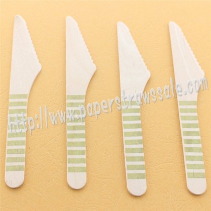 Wooden Knives with Gold Striped Print 100pcs [wknives019]