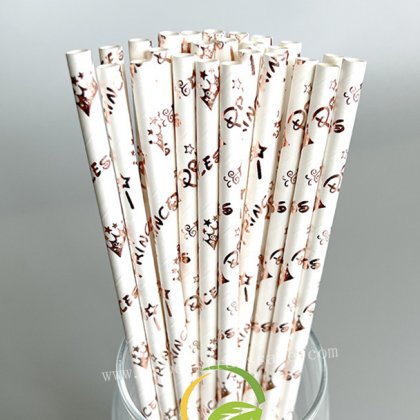 Princess Crown Paper Straws Rose Gold Foil 500 pcs