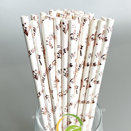 Princess Crown Paper Straws Rose Gold Foil 500 pcs