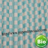 Checkered Paper Drinking Straws Light Blue 500pcs