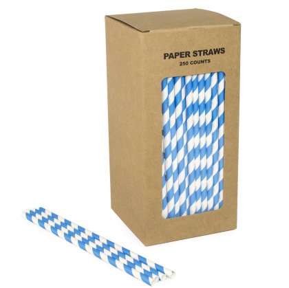 250 pcs/Box White and Blue Striped Paper Straws [bluestripestraws250]