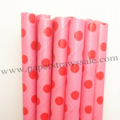 Red Swiss Dot Pink Paper Drinking Straws 500pcs [vpaperstraws004]