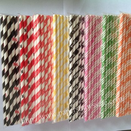 Letter Print Striped Paper Straws 1600pcs Mixed 8 Colors [npaperstraws027]