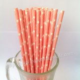 Pink Paper Drinking Straws Print with Stars 500pcs