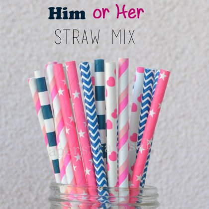 250pcs Him or Her Gender Reveal Paper Straws Mixed [themedstraws226]