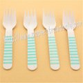 Wooden Forks Aqua Striped Printed 100pcs