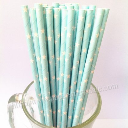 Light Blue Paper Drinking Straws with Stars 500pcs [stpaperstraws011]