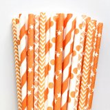 125 Pcs Mixed 5 Styles Orange Paper Drinking Straws