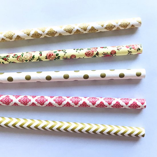 100 Pcs/Box Mixed Red Yellow Gold Autumn Bouquet Paper Straws - Click Image to Close