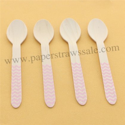 Baby Pink Chevron Wooden Spoons 100pcs [wspoons028]