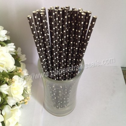 Tiny Dot Print Black Paper Drinking Straws 500pcs [npaperstraws025]