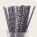 Metallic Double Silver Foil Stripe Black Paper Straws 500 Pcs Metallic Double Silver Foil Stripe Black Paper Straws 500 Pcs