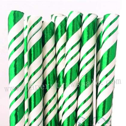 Christmas Green Foil Stripe Paper Straws 500pcs [foilstraws025]