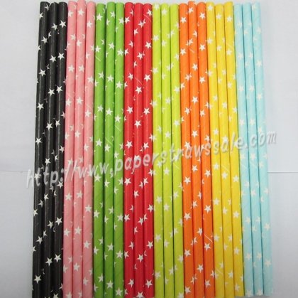 White Star Colored Paper Straws 2400pcs Mixed 8 Colors [mpaperstraws009]