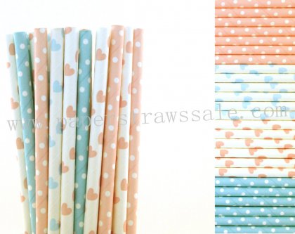 200pcs Baby Pink Light Blue Paper Straws Mixed [themedstraws291]