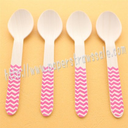 Hot Pink Chevron Print Wooden Spoons 100pcs