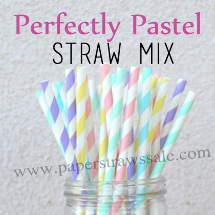 250pcs Perfectly Pastel Theme Paper Straws Mixed [themedstraws033]