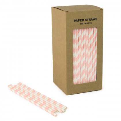 250 pcs/Box Light Pink Stripe Paper Straws [pinkstripestraws250]