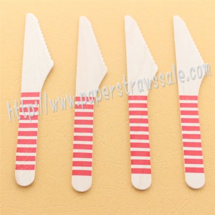 Wooden Knives with Red Striped Print 100pcs