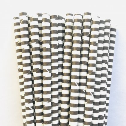 Horizontal Thin Stripe Black Circle Paper Straws 500 Pcs