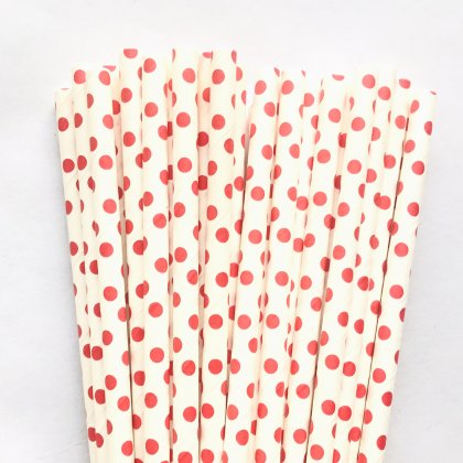 White With Red Swiss Dot Paper Straws 500 Pcs