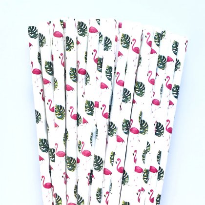 Hawaiian Monstera Leaf Flamingo Paper Straws 500 Pcs