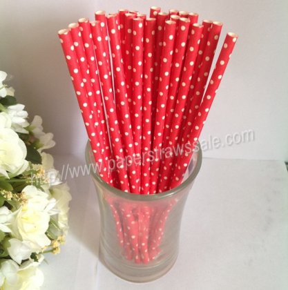 Red Paper Drinking Straws White Tiny Dot 500pcs [npaperstraws024]