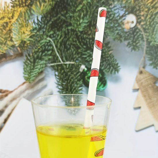 100 Pcs/Box Fruit Green Red Watermelon Paper Straws - Click Image to Close