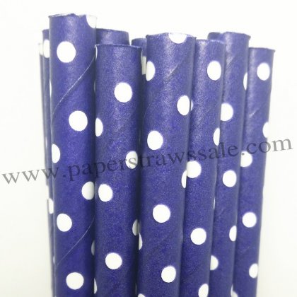 Navy Paper Straws White Swiss Dot 500pcs [cnpaperstraws006]