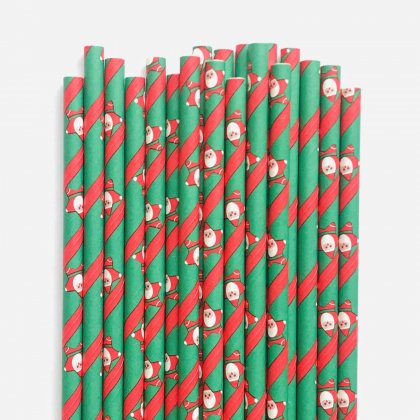 Christmas Green Red Santa Claus Paper Straws 500 pcs [santaclauspaperstraw001]