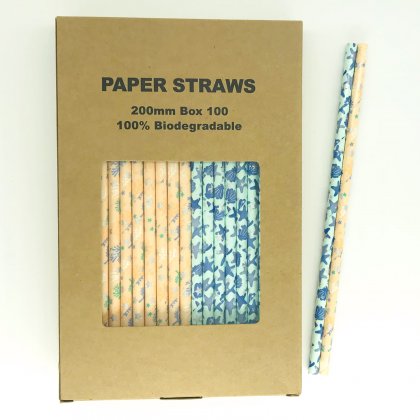 100 Pcs/Box Mixed Coral Starfish Under The Sea Paper Straws
