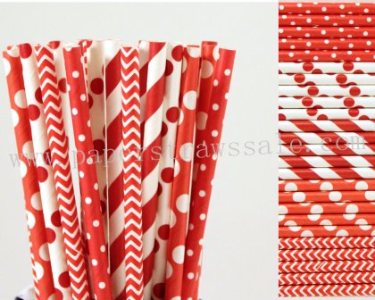 250pcs Red Themed Party Paper Straws Mixed