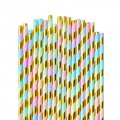 Metallic Gold Foil Rainbow Striped Paper Straws 500 Pcs