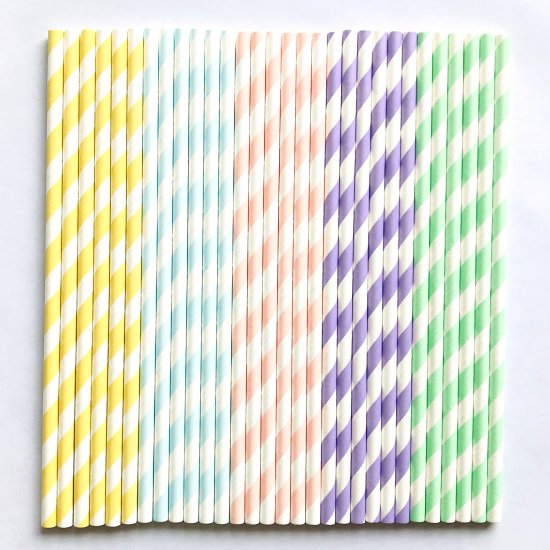 100 Pcs/Box Mixed Stripe Perfectly Pastel Paper Straws - Click Image to Close