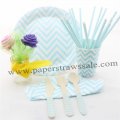 168 pieces/lot Blue Chevron Party Tableware Set