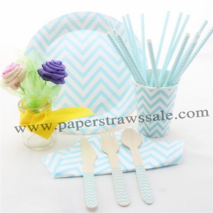 168 pieces/lot Blue Chevron Party Tableware Set