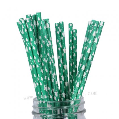 Christmas Tree Print Green Paper Straws 500 pcs