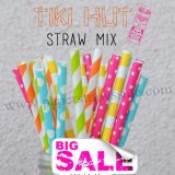 200pcs Tiki Hut Party Paper Straws Mixed