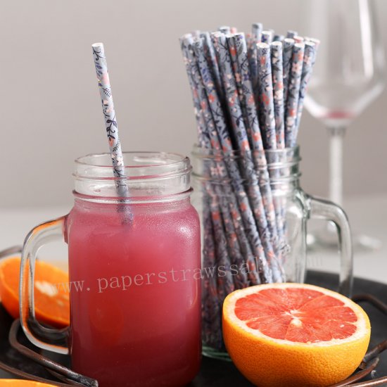 Colored Classical Ancient Floral Blue Paper Straws 500 pcs - Click Image to Close