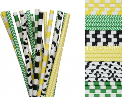 300pcs Black Yellow Green Paper Straws Mixed